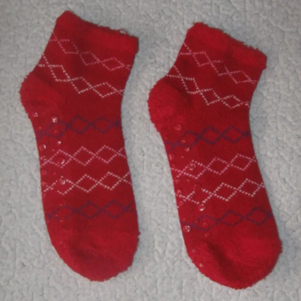 Red Patterned Slipper Socks with Grippers